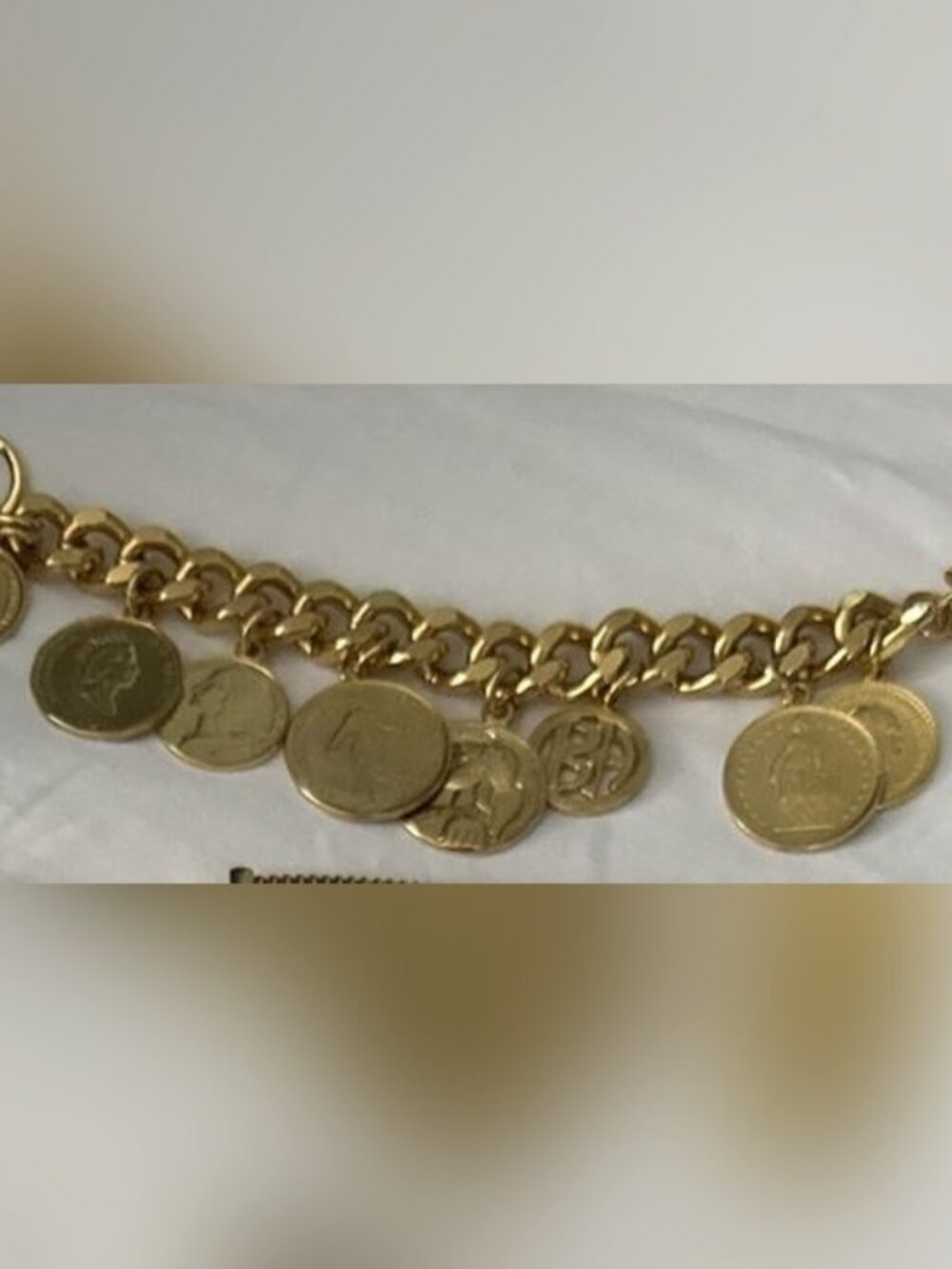 Gold Coin Charm Curb Chain Bracelet